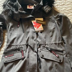 Charcoal & Black Faux-Fur Trim Hood Anorak  Women. Canada Weather Gear